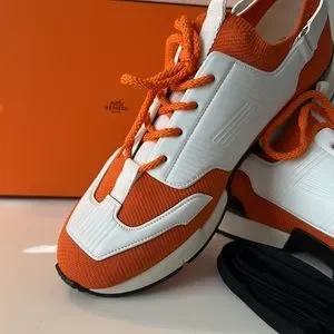Absolutely Like New! Mint! Hermes orange and white sneaker shoes for men! Hermes White/Orange Quicker Fresh Paint Sneakers Size 39.5  main image 4